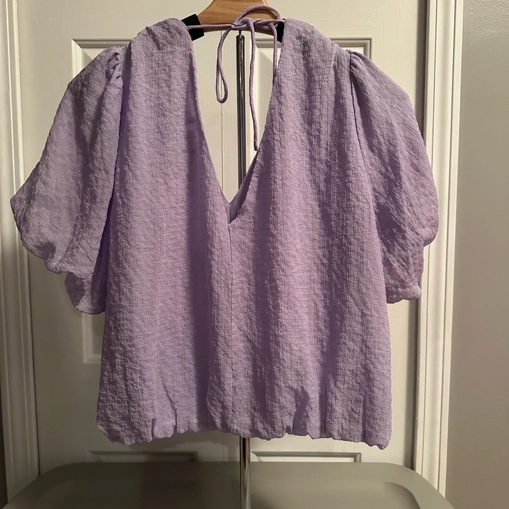 ASTR The Label Purple Textured V-Neck Puff Sleeve Top XL - Picture 2 of 11